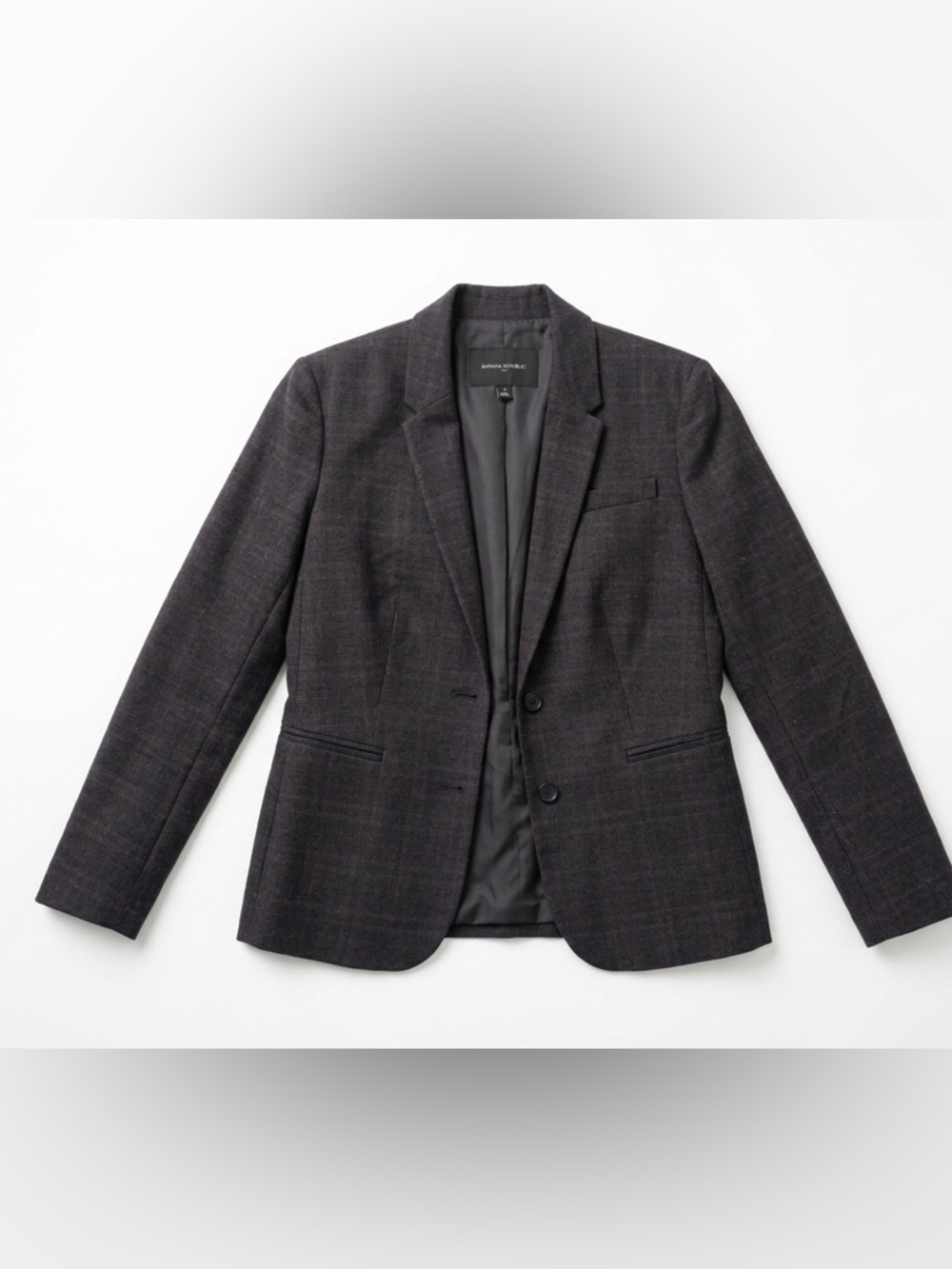 Banana Republic Women Dark Charcoal Plaid Blazer